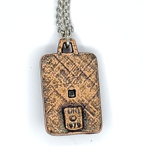 Vintage Hammered Copper Pewter Lighthouse Necklace Pendant FORT 1979 1" X 1/2" - Picture 4 of 4